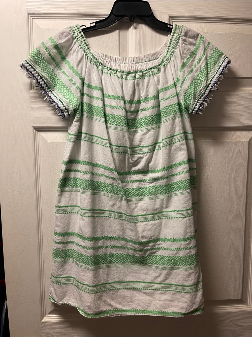 crown & ivy White Dress with Green Stripes and Trim